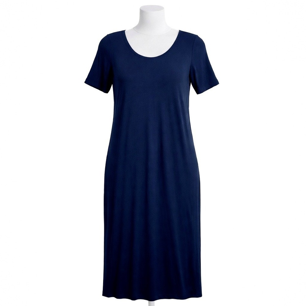 Eileen Fisher Navy Short‎ Sleeve Tee Dress Womens S Minimalist Chic Everyday